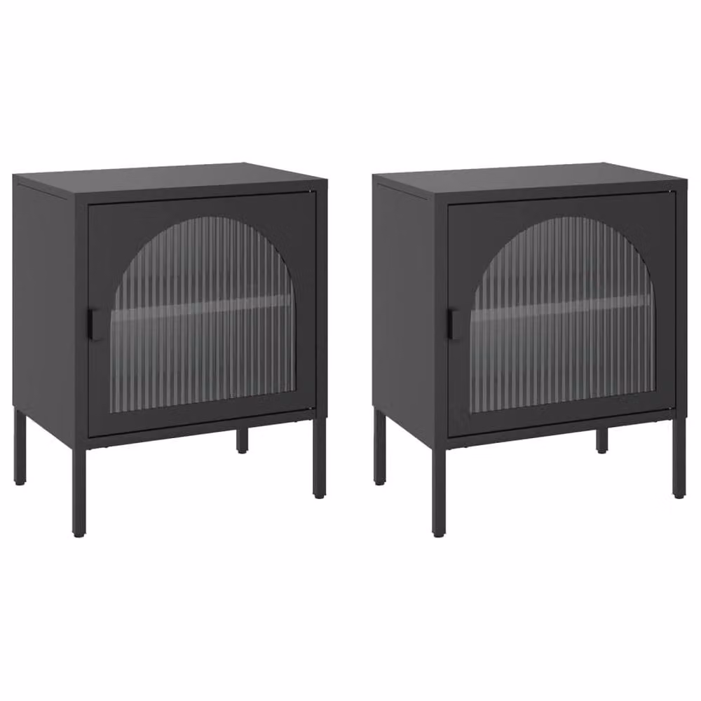 Berkfield Home Set of 2 Modern Black Nightstands with Glass and Steel, W/D/H: 50 x 35 x 60 cm – 2
