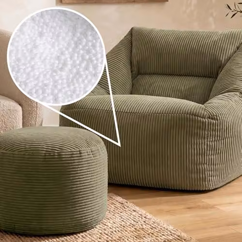 icon Natalia Cord Bean Bag Chair and Footstool with Filling, Green – 5