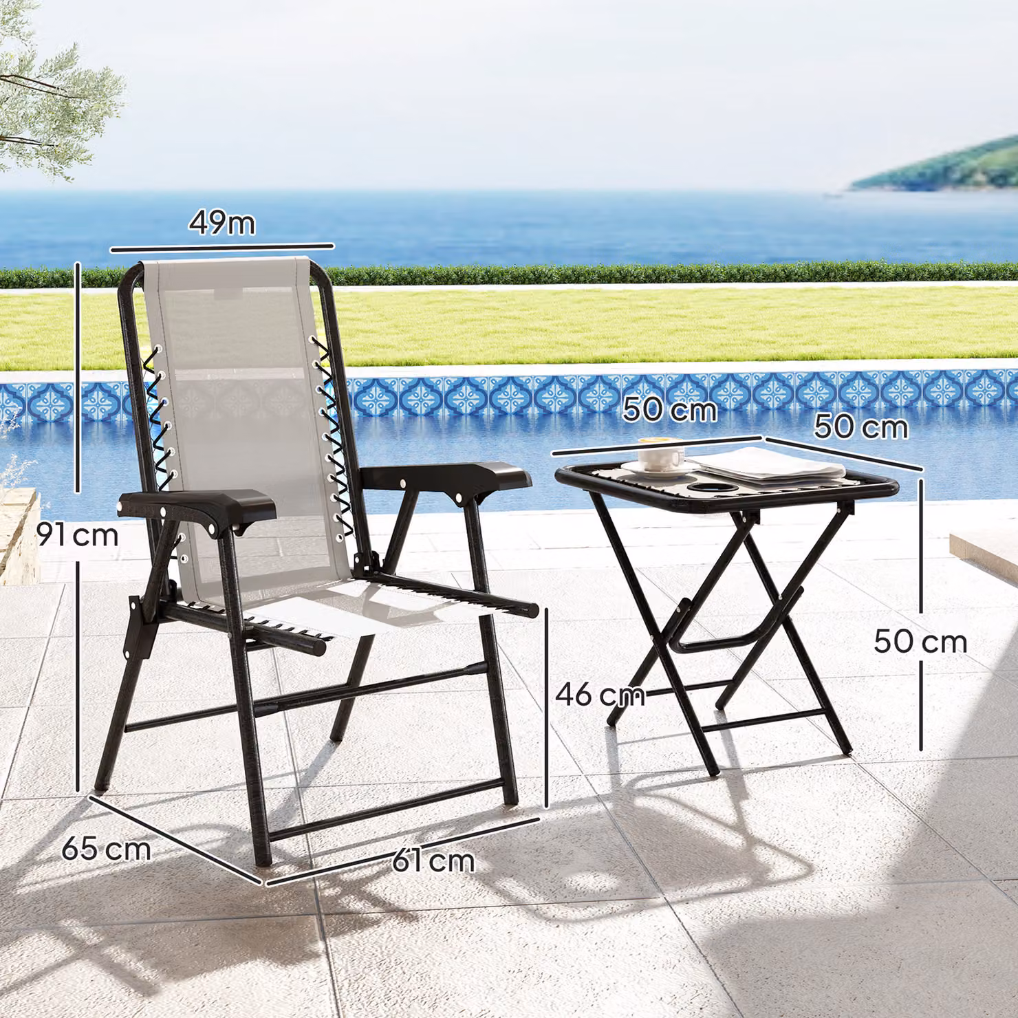 Outsunny Three-Piece Modern Garden Table and Chair Set with Glass Top in White – 3