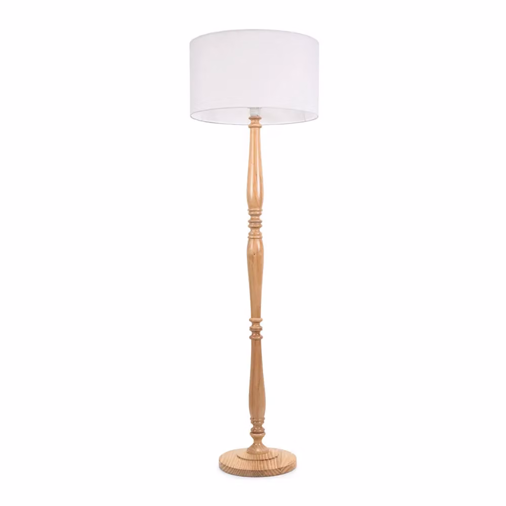 ValueLights Classic Wood Floor Lamp with White Fabric Cylinder Shade – 2