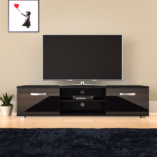 Vida Designs Cosmo Modern 2 Door TV Unit in Matt Black, Width: 160 cm