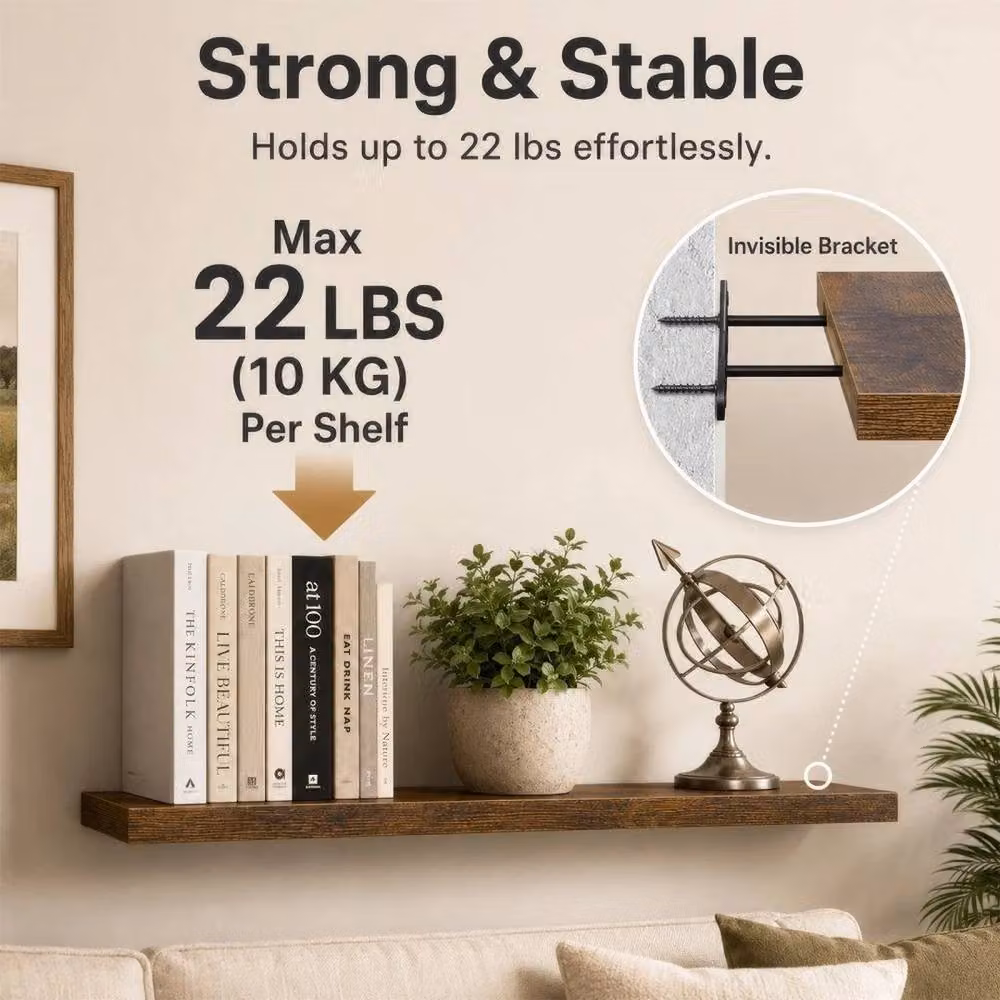 SPETLEK Brown Set of 4 Floating Wall Shelves Picture Ledge Display Rack – 5