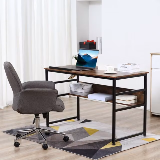 HOMCOM Tiltable Drafting Table and Computer Desk with Open Shelf in Brown – 1