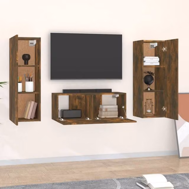 Berkfield Home Classic 3 Piece TV Cabinet Set in Smoked Oak Brown Engineered Wood – 1