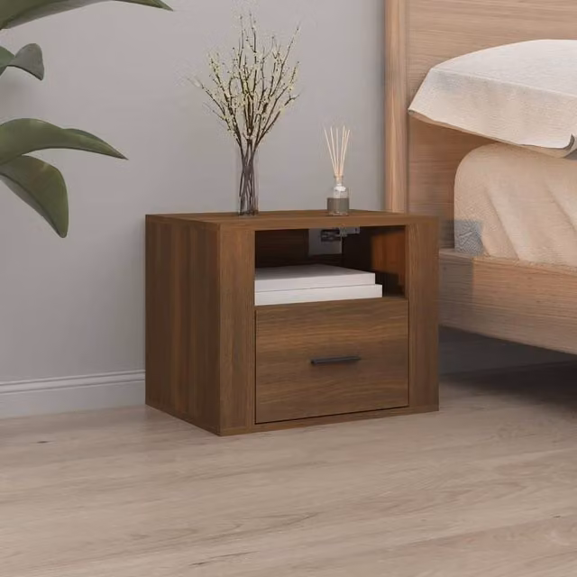 Berkfield Home Elegant Wall-mounted Bedside Cabinets, 2 Piece Set, Brown Oak, W: 50 cm, D: 36 cm, H: 40 cm – 1
