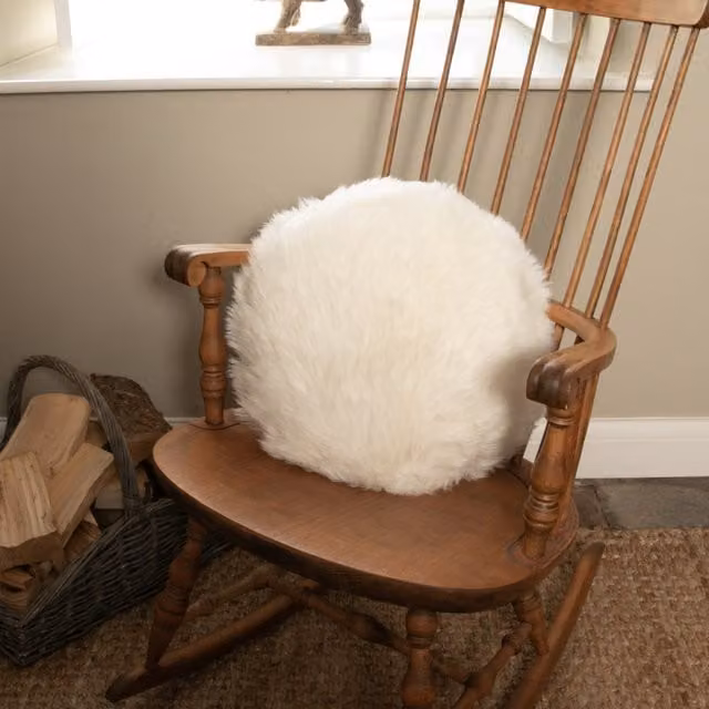 Native Natural Round Sheepskin Cushion in Beige and White