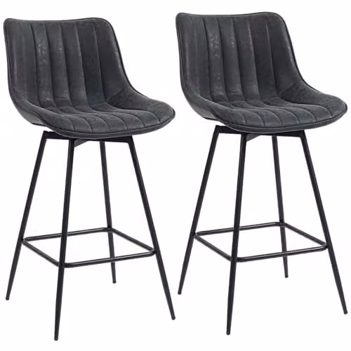 HOMCOM Set of 2 Black Synthetic Leather Swivel Bar Stools with Backrest and Height Adjustment