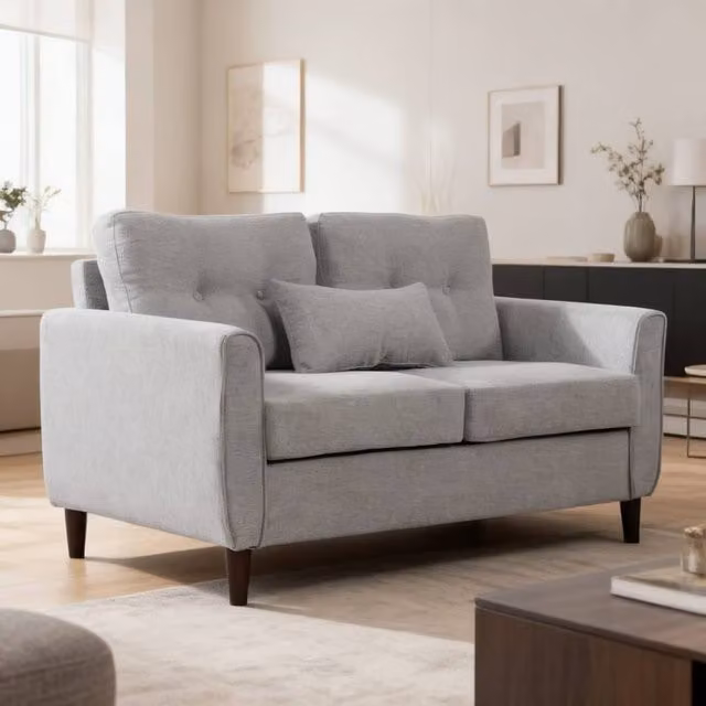 ERGOVEXA 2 Seater Grey Fabric Sofa with Spring Core Cushion and Solid Wood Frame, Width: 140 cm, Depth: 83 cm, Height: 78 cm
