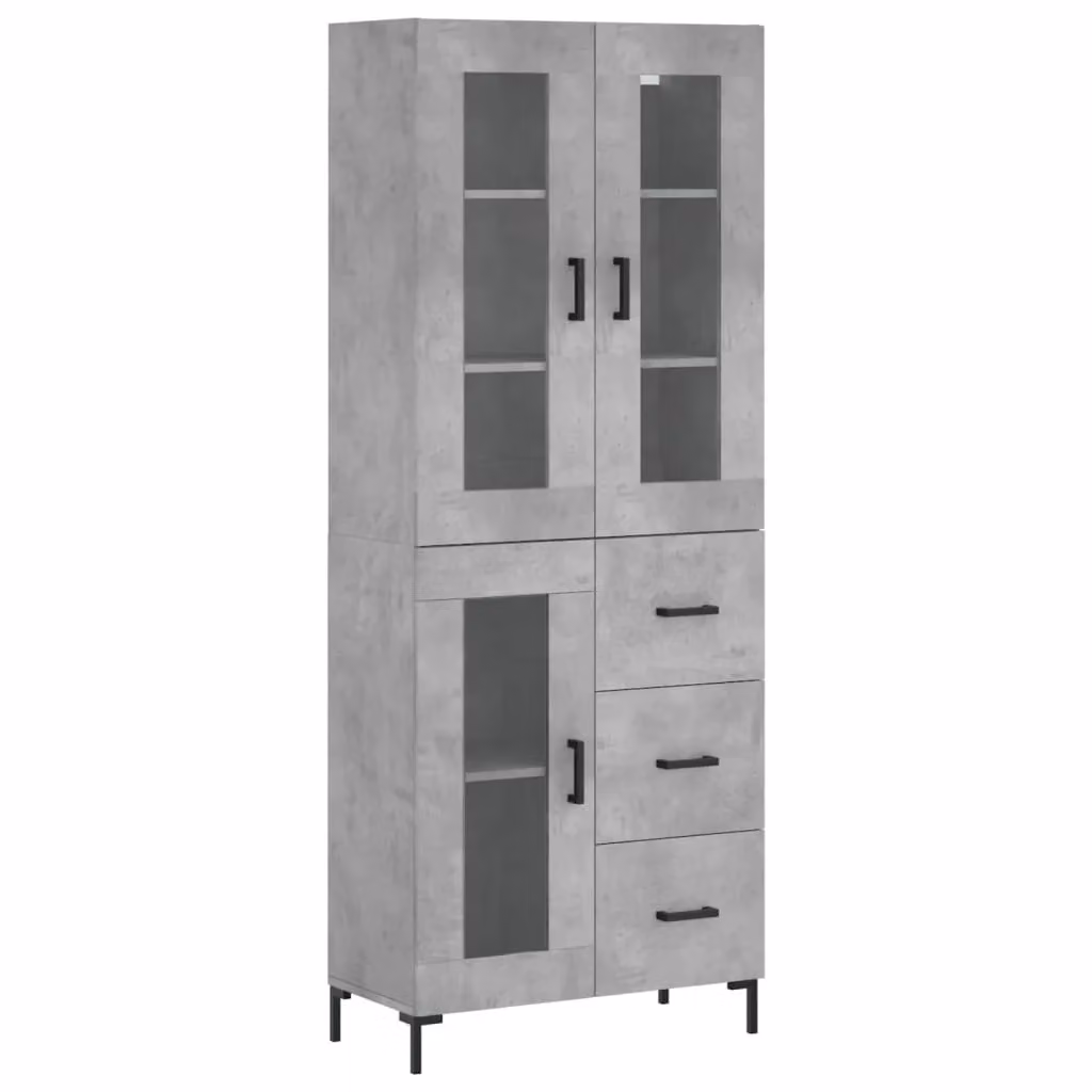 Berkfield Home Modern Highboard in Concrete Grey with Glass Doors, W/D/H: 69.5 x 34 x 180 cm – 2