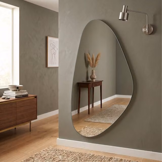 Biznest Tear Drop Asymmetric Irregular Shape Beveled Wall Mirror in Silver