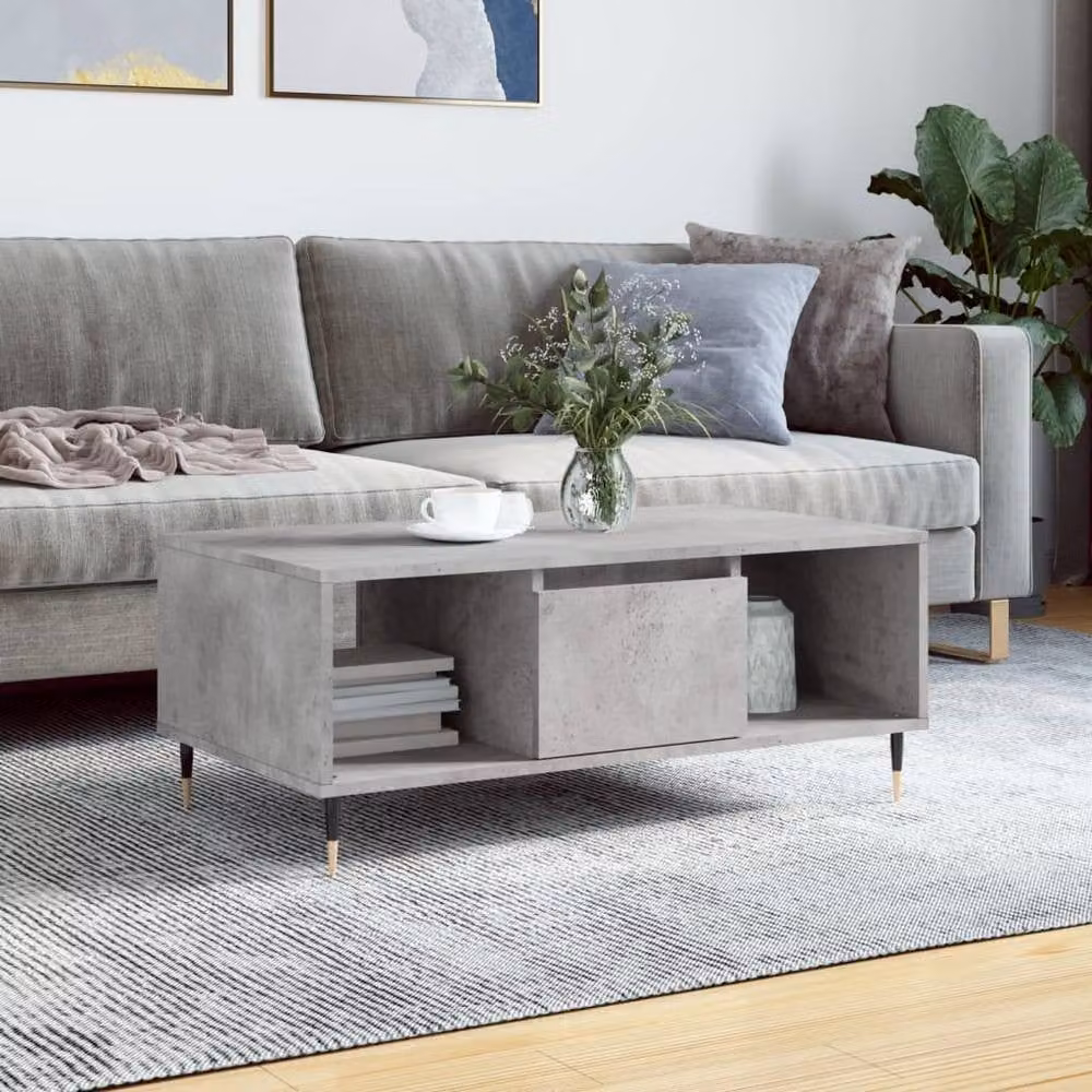 Berkfield Home Modern Rectangular Coffee Table in Concrete Grey, W/D/H: 90 x 50 x 36.5 cm – 1