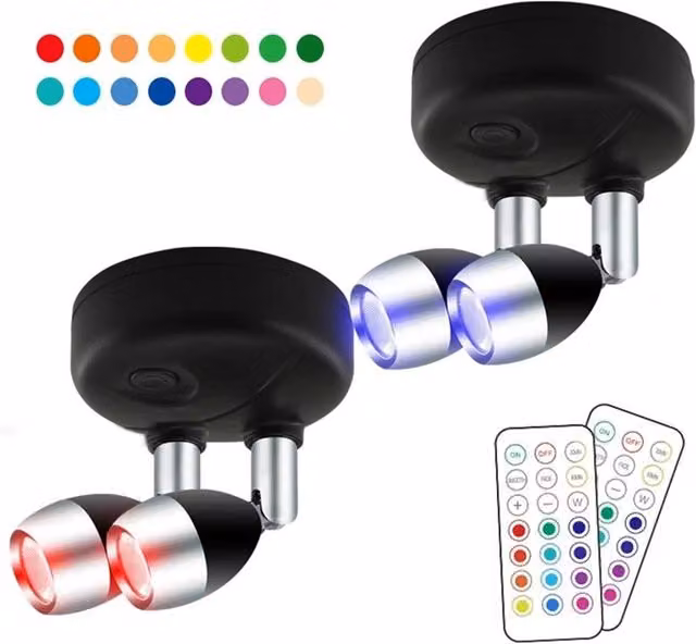 Nordara 2-Pack Dual Head RGB Colour Changing Wireless LED Puck Lights in Black
