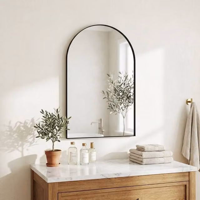 STILVORA Modern Arched Wall Mirror in Black, W: 60 cm, H: 90 cm