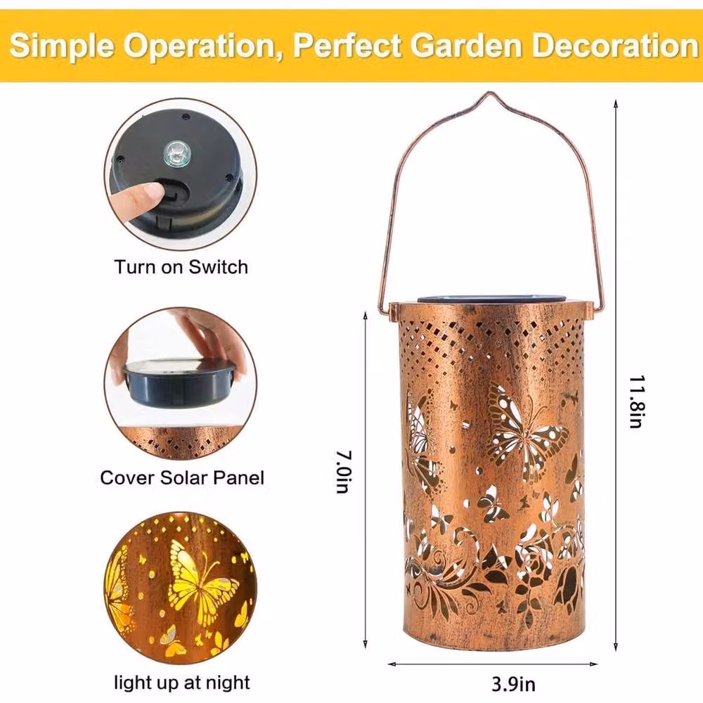 FLAVORA Solar Butterfly Hanging Lantern Light in Copper with Warm White Effect – 2