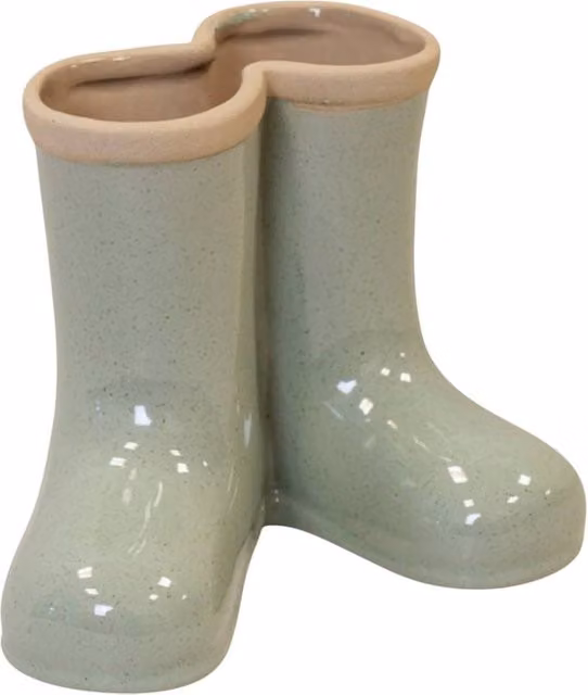 Four Candle Sage Green Ceramic Wellington Boots Vase Small H: 16 cm, W: 12 cm, D: 13 cm