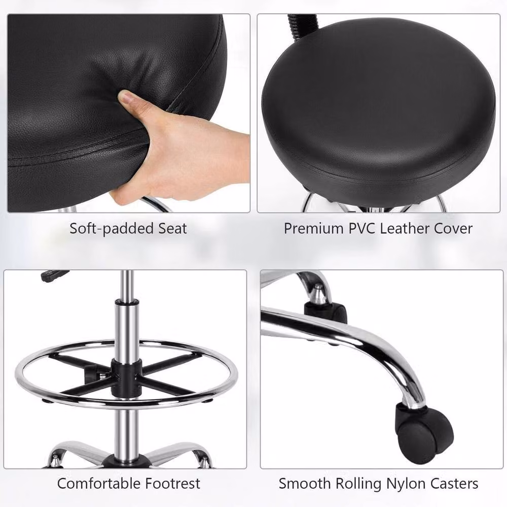 Kelvenix Ergonomic Swivel Drafting Chair in Black Faux Leather – 3