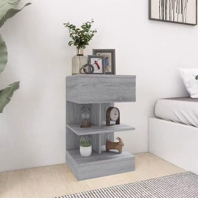 Berkfield Home Grey Sonoma Bedside Cabinet in Engineered Wood W/D/H: 40 x 35 x 65 cm