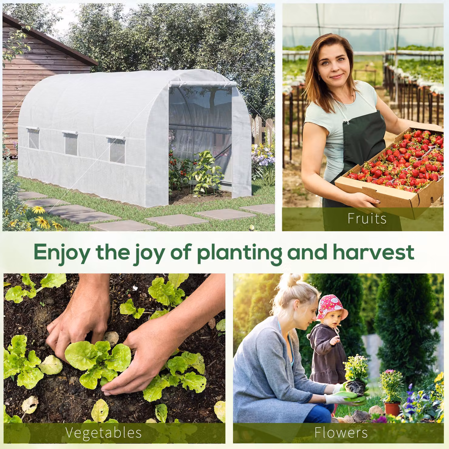 Outsunny White Walk-In Tomato Greenhouse and Large Vegetable Tunnel, W: 4.5 m, D: 2 m, H: 2 m – 3