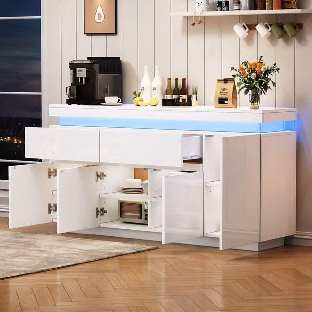 BTM Modern High Gloss White Sideboard with Integrated LED Lighting and Drawers, W/D/H: 140.0 x 35.0 x 72.5 cm – 1