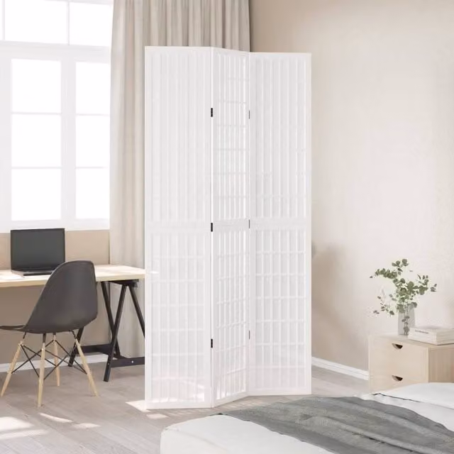 Berkfield Home 3-Panel Room Divider in White Solid Paulownia Wood