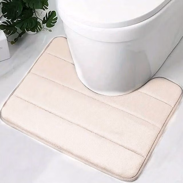 YnysTec 2 Piece Non-Slip Memory Foam Bath Mat Set in Beige, W: 50 cm x L: 80 cm