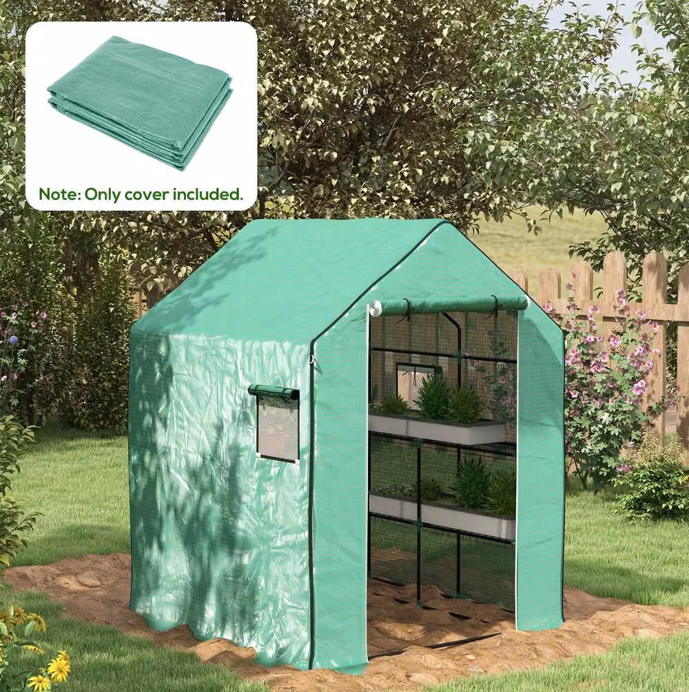 STILVORA Green Plastic Greenhouse Cover Replacement with Roll-up Door and Windows, W/D/H: 190 x 143 x 140 cm – 2