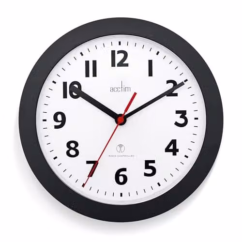 Acctim Parona Radio Controlled Analog Wall Clock, Black, Diameter: 23 cm – 1
