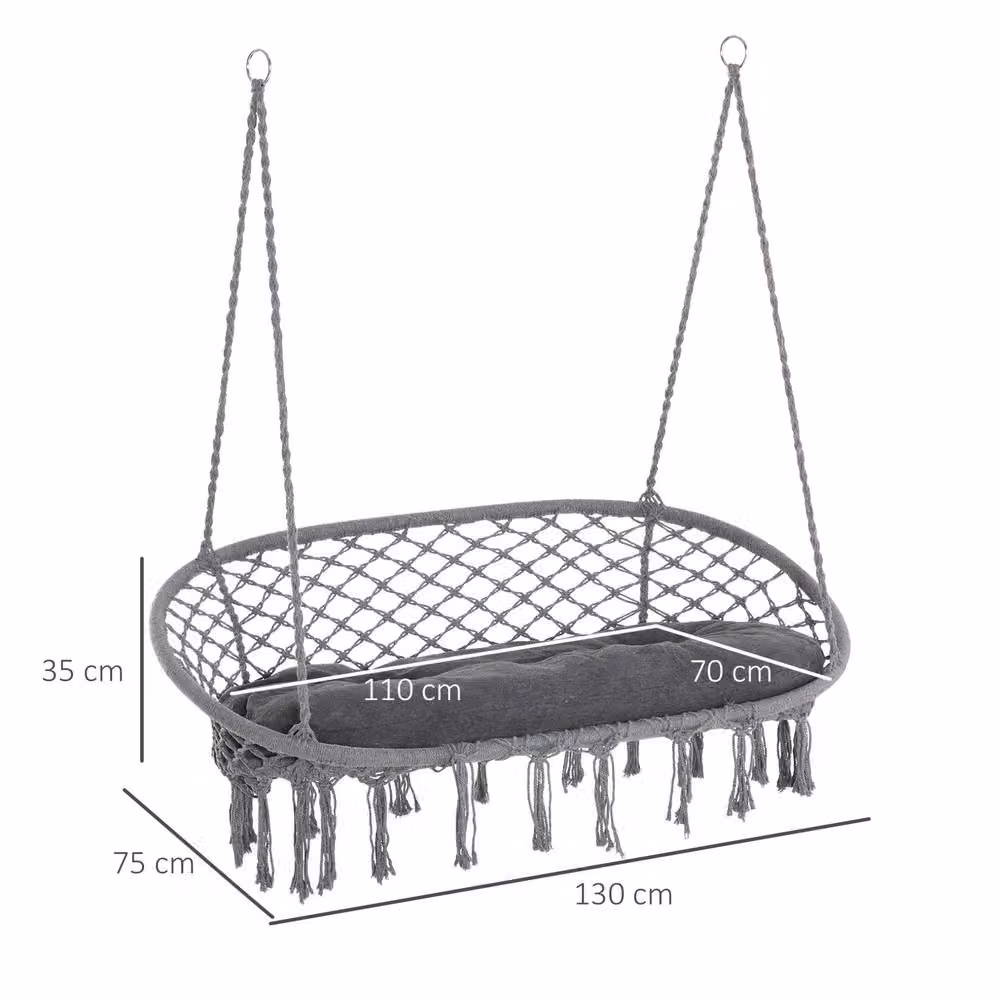 STILVORA Two-Seater Hanging Chair with Cushion in Grey – 2