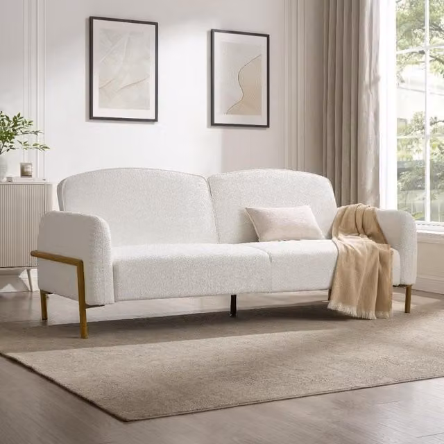 Kane Click-Clack Sofa Bed in White Bouclé, W/D/H: 218 x 140 x 84 cm