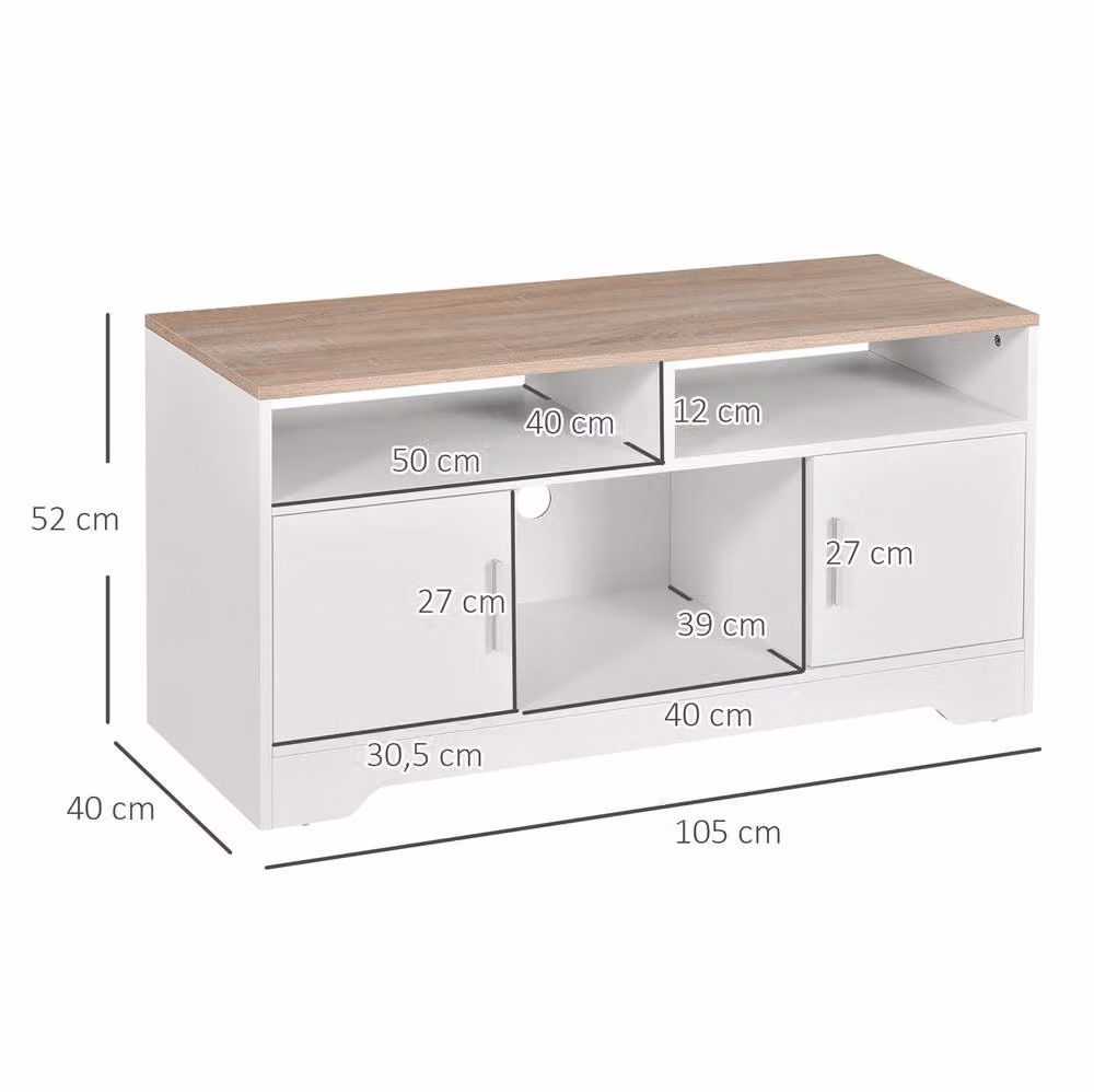 STILVORA Modern White Matt TV Unit with 2 Cabinets, Width: 105 cm – 2