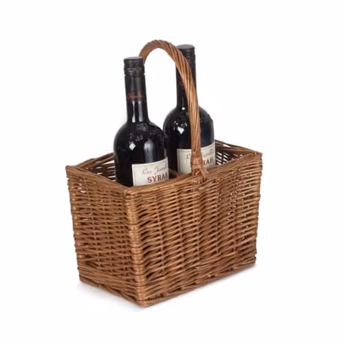 Red Hamper Double Steamed Open Weave Rattan Drinks Basket in Red and Brown