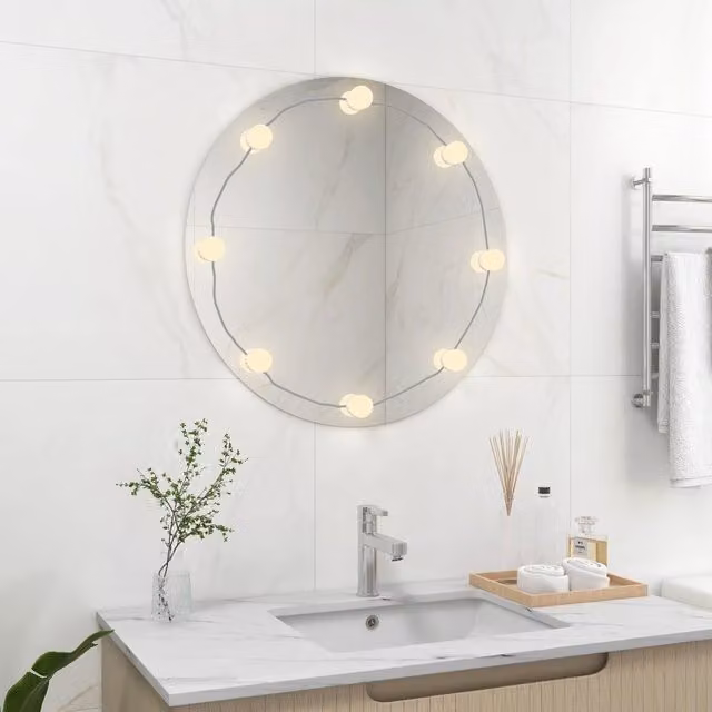 Berkfield Home Round Modern Wall Mirror with LED Lights in Silver