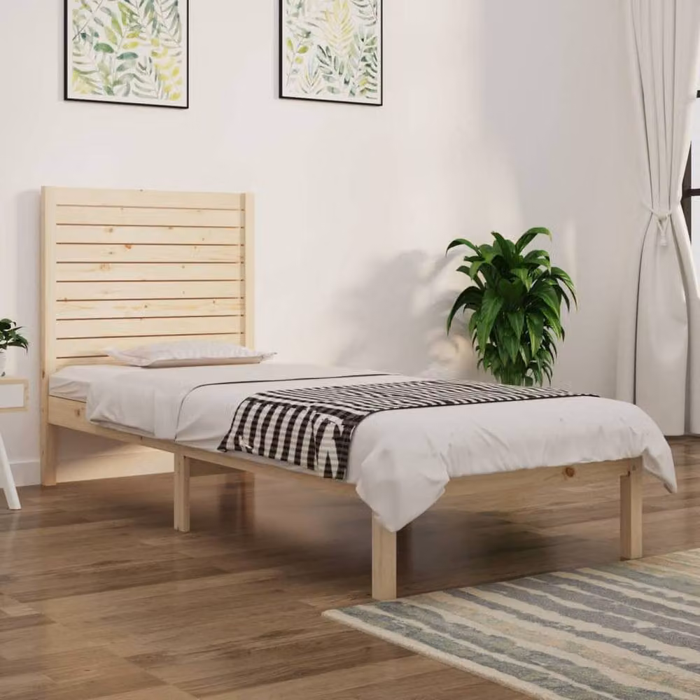 Berkfield Home Single Solid Pine Wood Bed Frame in Sand, W/D/H: 90 x 190 cm – 2