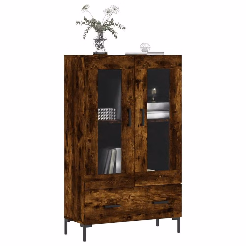 Berkfield Home Modern Highboard in Smoked Oak Brown with Glass Doors, W/D/H: 69.5 x 31 x 115 cm – 3