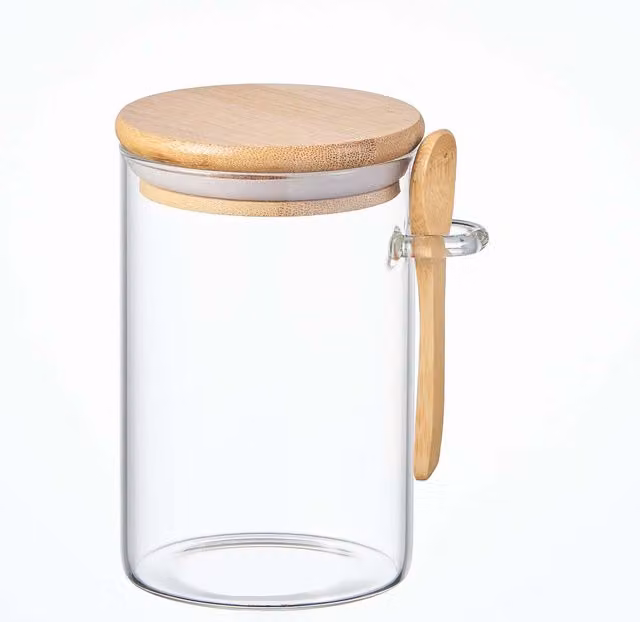 Eden & Willow Airtight Glass Pantry Storage Jar with Bamboo Lid and Spoon, Transparent, 0.5l