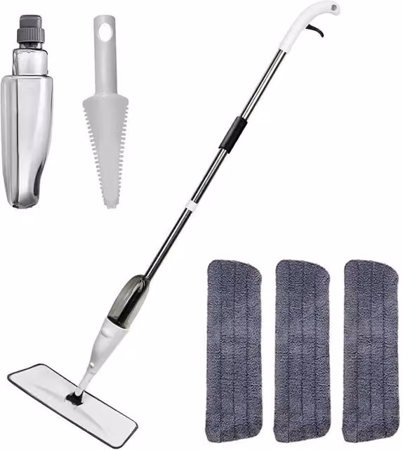 KORVIXA White Spray Mop with Refillable Microfibre Head