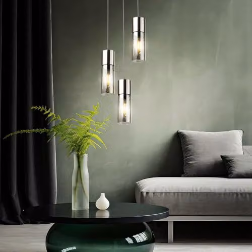 Globo Lighting Modern Cylinder Suspended Pendant Light in Nickel Matt Silver with Transparent Glass and E27 Bulb Holder – 4