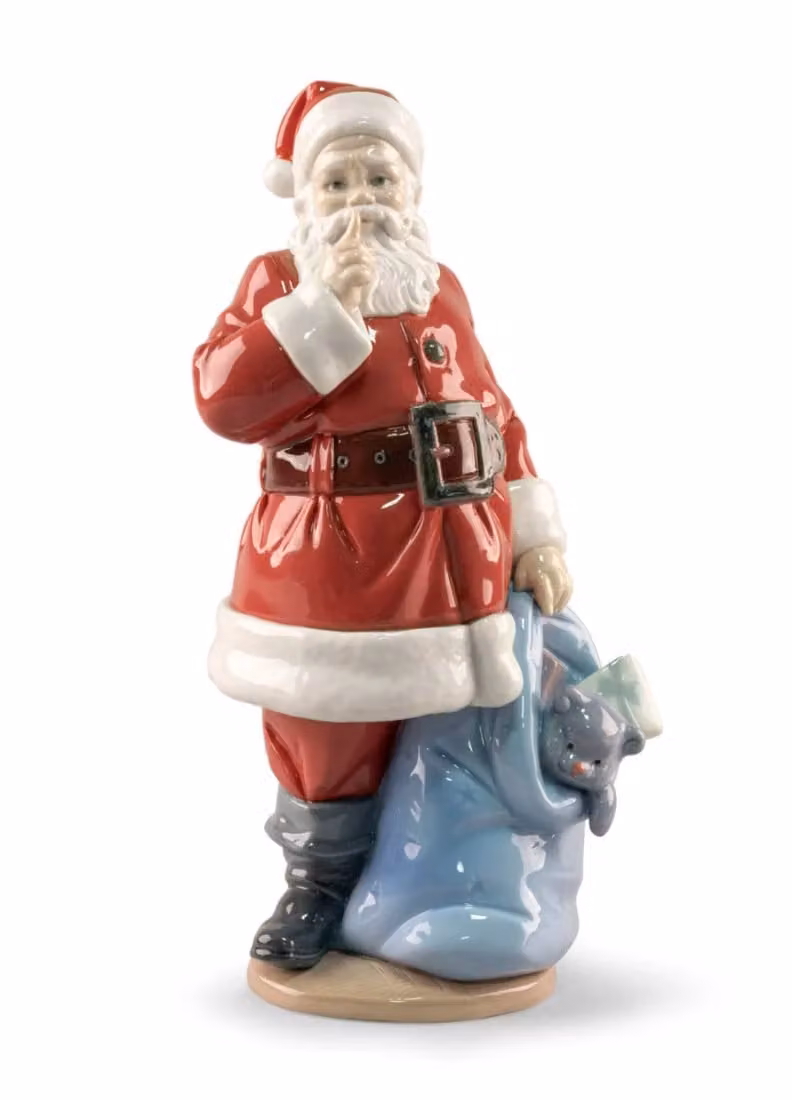 Lladró Santa is Here Porcelain Christmas Sculpture in Red