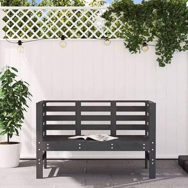 Berkfield Home Beautiful Garden Bench in Grey Solid Pine Wood, W/D/H: 111.5 x 53 x 71 cm – 1