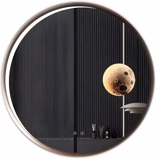 ENER-J Round LED Mirror with Moon Design in White, Dimmable – 1
