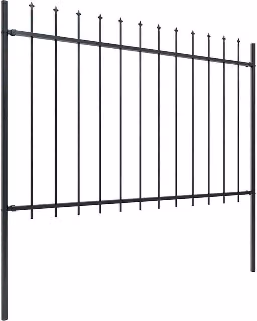 Berkfield Home Black Powder-Coated Steel Spear Top Garden Fence, W: 11.9 m, H: 1.2 m