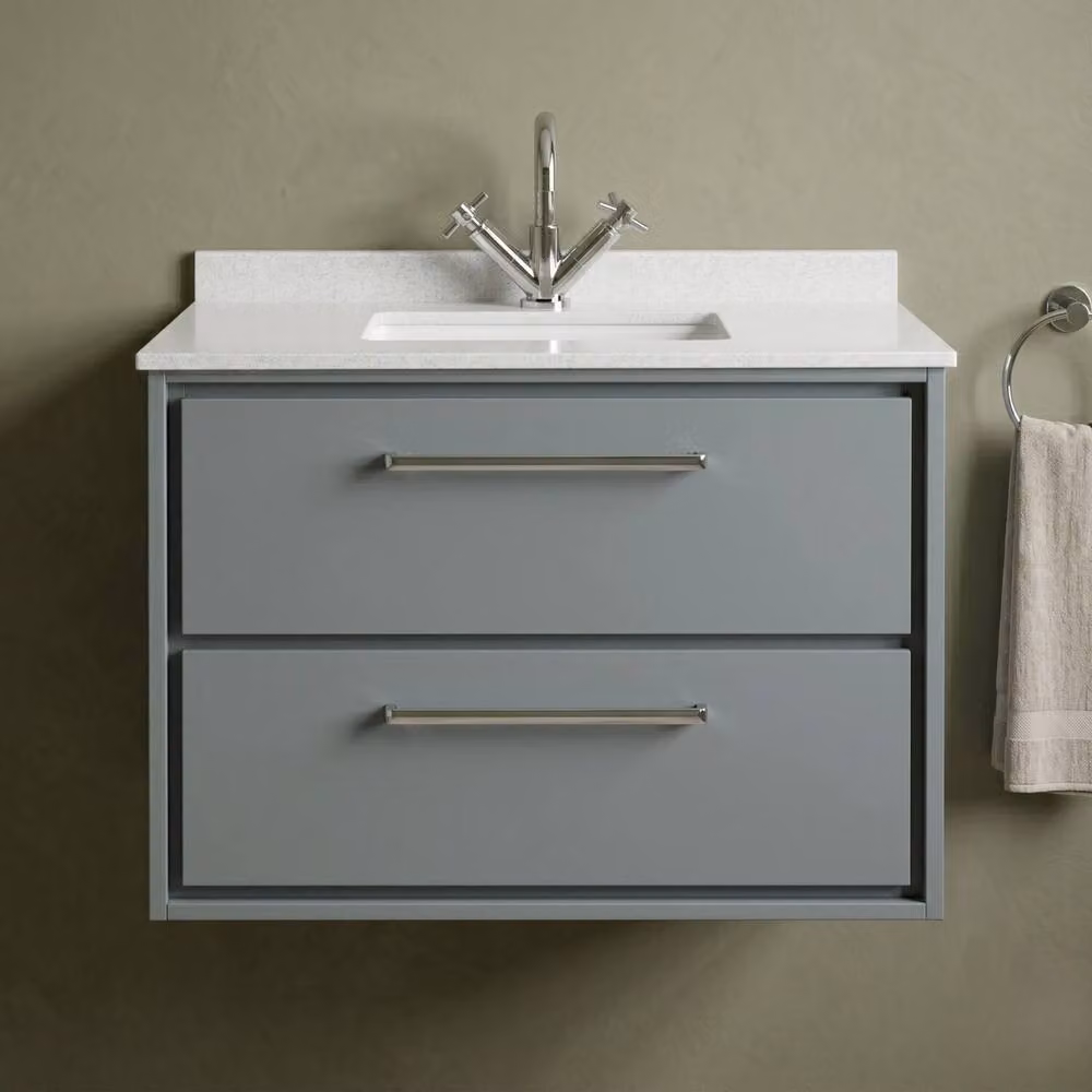 Balterley 800mm Wall Hung 2 Drawer Vanity with Marble Worktop Basin in Coastal Grey – 2