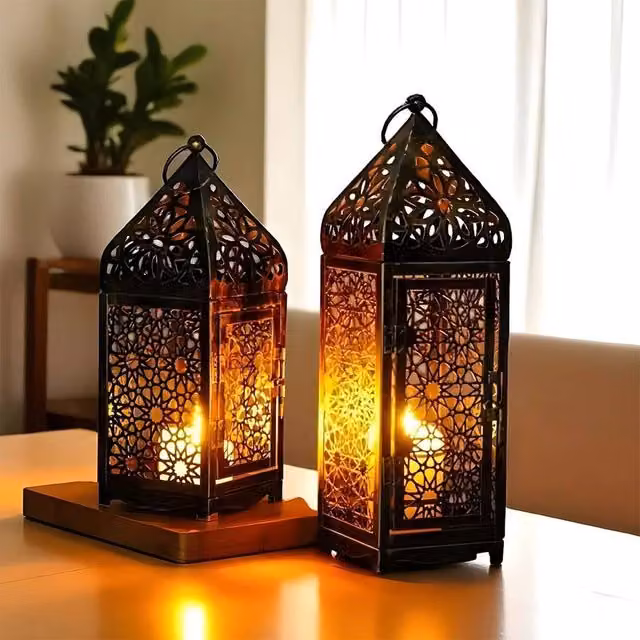 EONLION Set of 2 Moroccan Lantern Candle Holders in Bronze, Height: 100 cm – 1