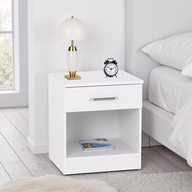 Seconique Dakota 1 Drawer Bedside Table in White
