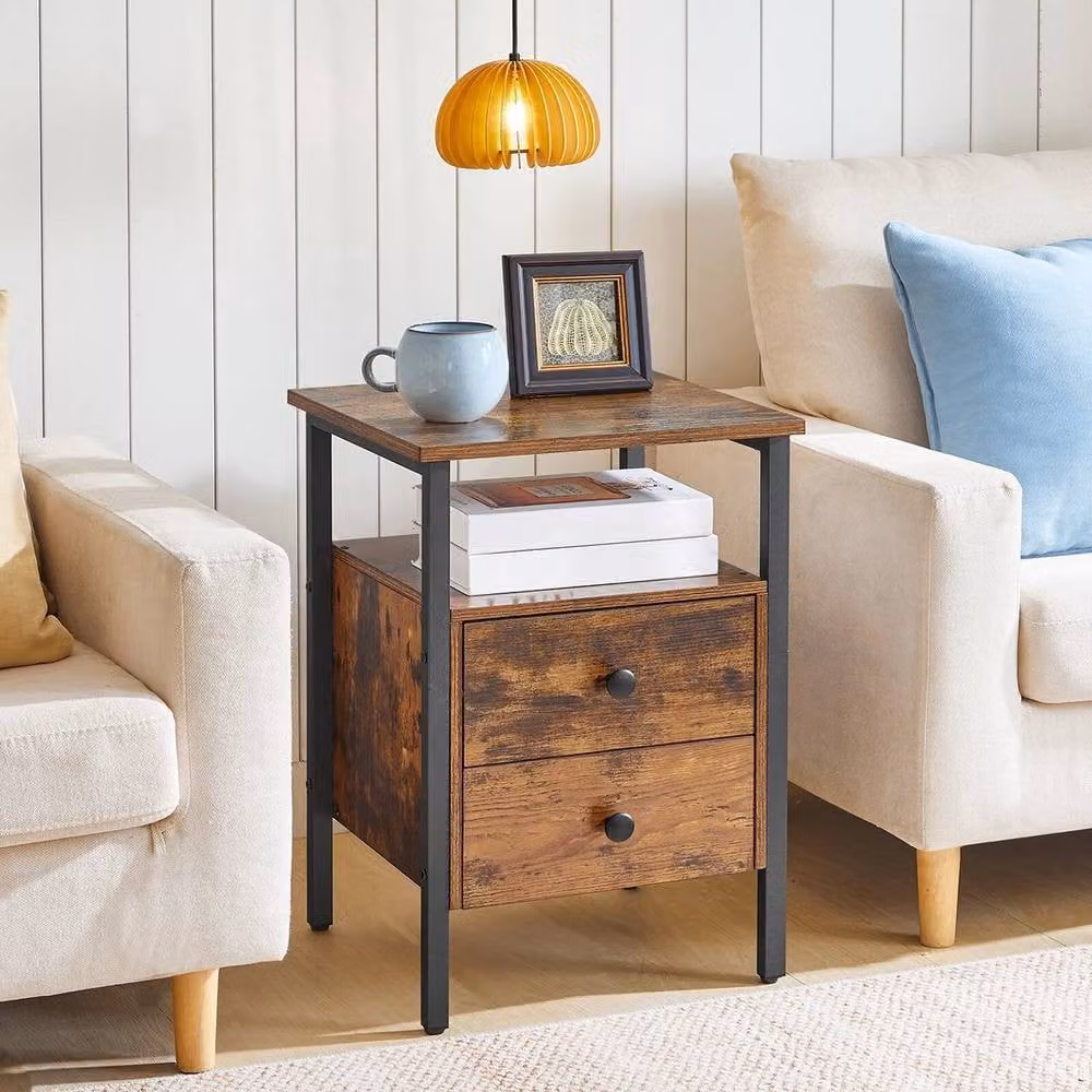 FLAVORA Brown Industrial Small Side Bedside Table, W/D/H: 40 x 40 x 61 cm – 3