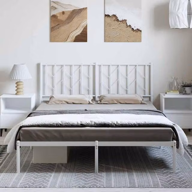 Berkfield Home Metal Bed Frame with Headboard in White, W/D/H: 193 x 203 x 90 cm