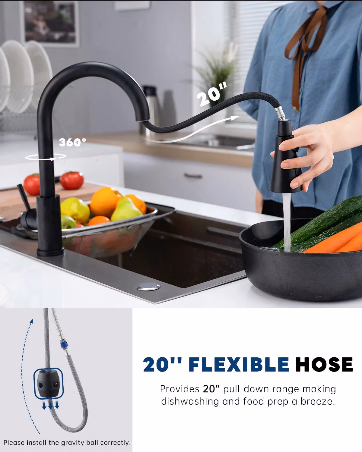 Blylund Modern Matte Black Kitchen Tap with Pull Out Sprayer and Swivel Spout – 3