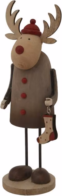 KDMK Rustic Rudolf Reindeer with Stocking Tabletop Christmas Decor in Red and Multicolour