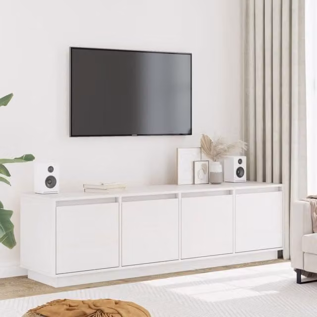 Berkfield Home White Solid Wood Pine TV Cabinet, W: 156 cm, D: 37 cm, H: 45 cm