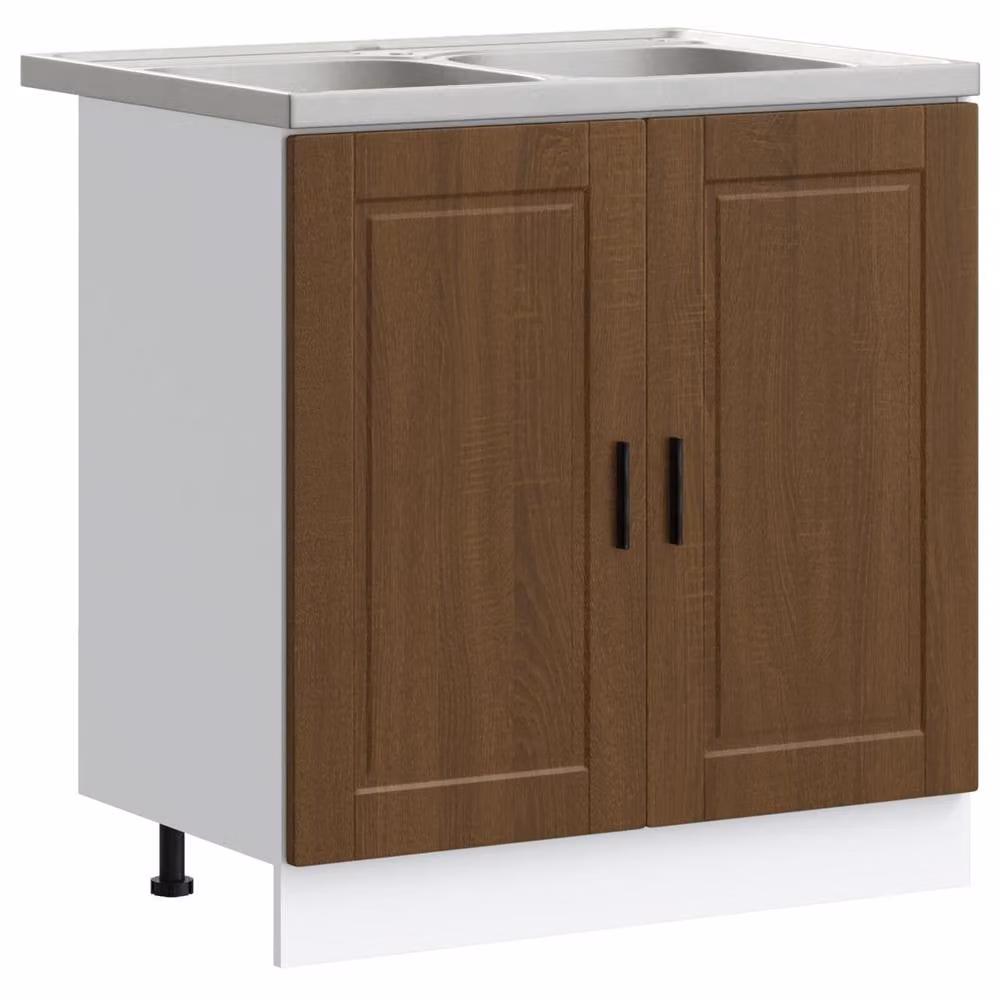 Berkfield Home Porto Sink Base Cabinet in Brown Oak, W: 80 cm, D: 46 cm, H: 84.5 cm – 1